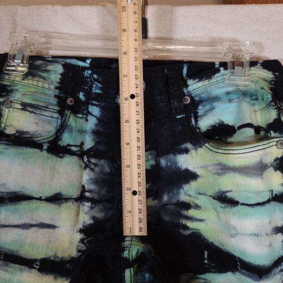 Rogue Jeans Tie Dye Mens 28 Black Skinny Stretchy Denim Pants Boho Retro - Picture 8 of 14